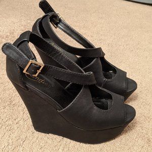Candies Black Wedge Heels